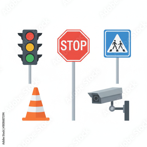 Collection of traffic signs and symbols for road safety and urban planning