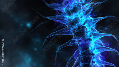 Stunning representation of body alignment in nature showcases vibrant blue structures that evoke sense of energy and movement