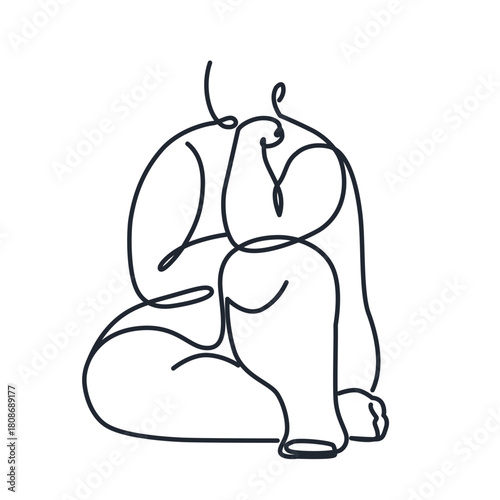 Fat People one line drawing. Overweight people single line illustration. Obese people minimalist line art. Big man vector art