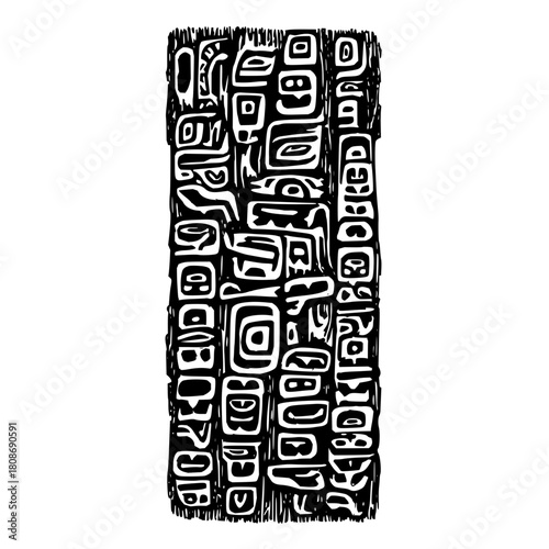 A black and white abstract pattern isolated on, featuring a collection of shapes and lines creating a visually engaging design