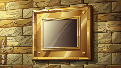 A clean blank brass plaque mounted on an old stone wall of a historic building, photorealistic detail with subtle reflections