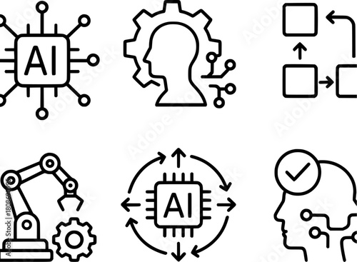 AI automation and intelligent workflow vector icons
