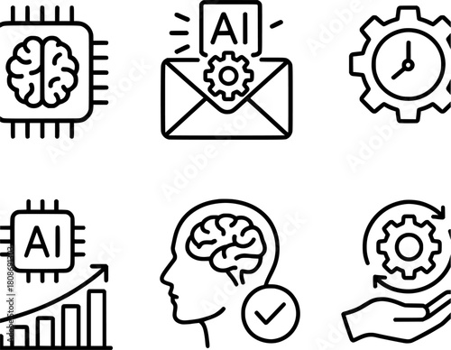 AI powered productivity and efficiency vector icons