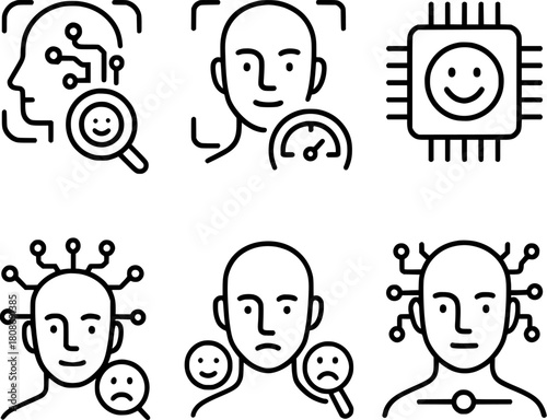 AI sentiment analysis and emotion detection vector icons