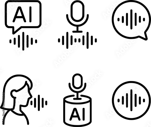 Artificial intelligence voice assistant interface vector icon set