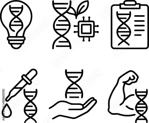 Biotechnology innovation and gene sequencing vector icons