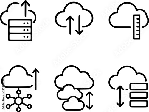 cloud computing scalability management vector icon set