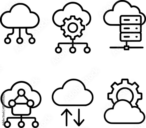 Cloud network configuration and scaling vector icons set