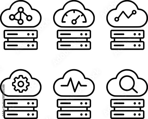 cloud server performance monitoring vector icons