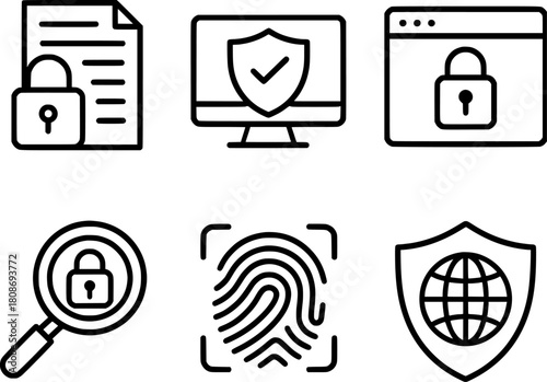 data privacy and information protection line icons set