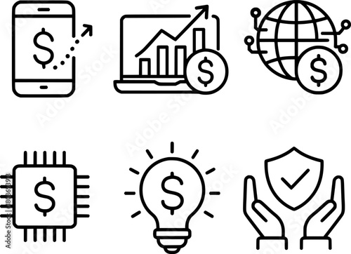 Digital finance and fintech innovation icons