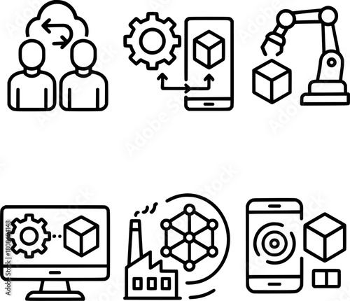 digital twin and smart manufacturing line icons
