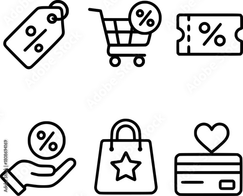 Discount promotion and loyalty program line icons
