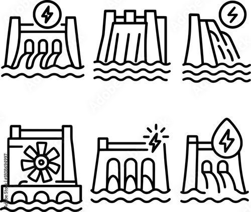 hydroelectric power plant renewable energy icons