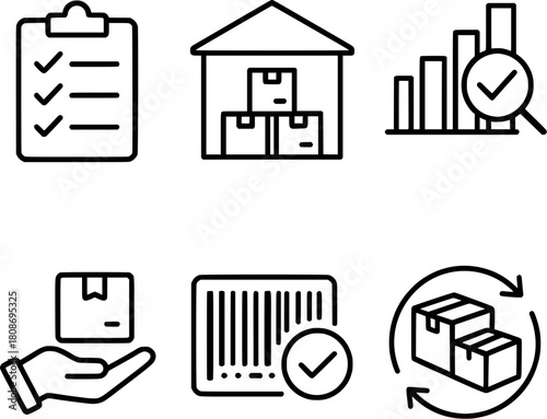 inventory management and stock tracking vector icons