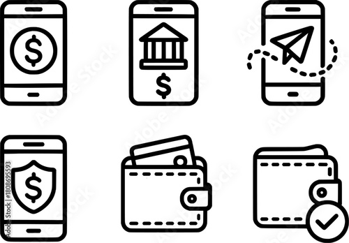 mobile banking and digital wallet vector icons