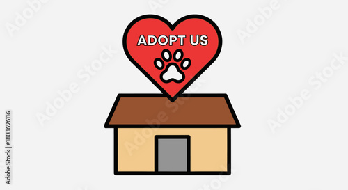 Illustration depicting a house with a heart above it, urging adoption.