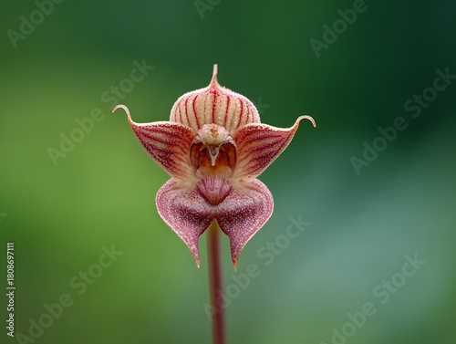 A perfectly isolated portrait of a rare Monkey Face Orchid (Dracula simia) flower
