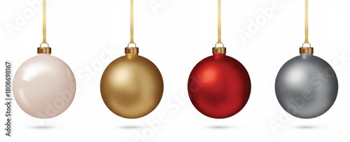 A set of four colorful Christmas ornaments, perfect for holiday decorations. The ornaments are shiny and festive, adding a touch of elegance to any Christmas tree.