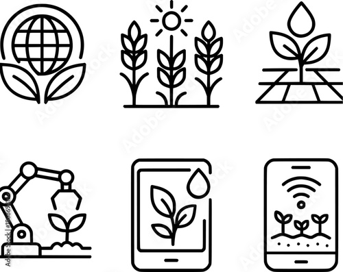 Sustainable agriculture and smart farming technology icons