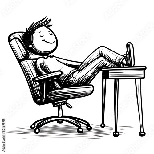 A Cartoon Figure Relaxing with Feet Up on a Desk at Work