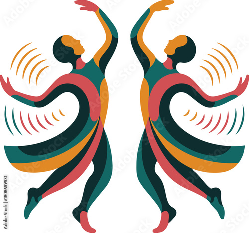 Vector Dancing Figures Art Colorful Decorative Illustration isolated Background