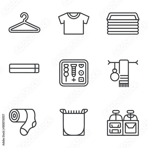 Laundry and Cleaning Icons with Hanger Towel and Spray Bottle vector illustration