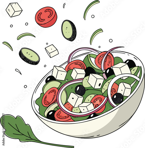 Fresh greek salad with feta cheese isolated on