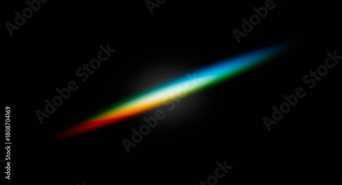  sunlight beam refracted by prism in rainbow colors, black background
