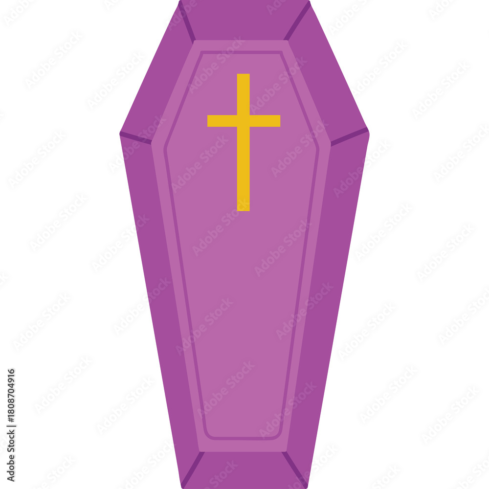 Obraz premium Purple Coffin with Yellow Cross Symbol and Transparent Background
