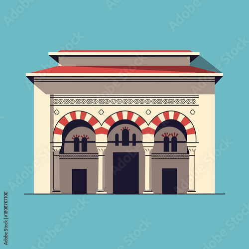 Minimalist geometric architecture design, with moorish style building features
