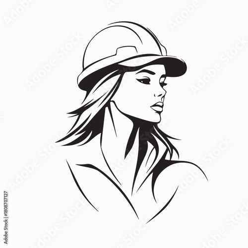 Female Worker in Construction Helmet Vector Art on white background