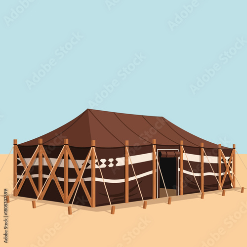 Traditional Bedouin Tent in the Desert with Clear Sky Background