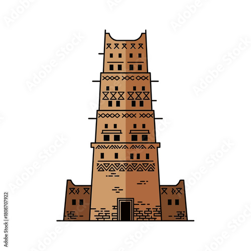 Ancient mud brick tower evoking historical and cultural significance