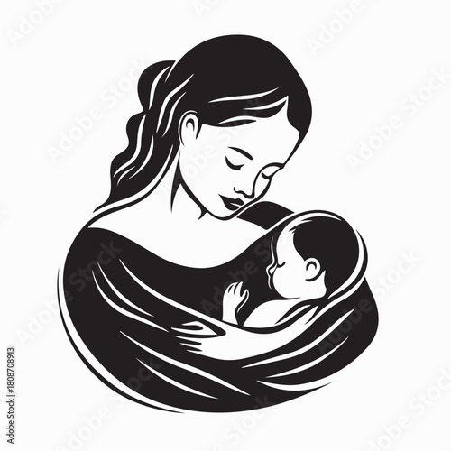 Mother and Baby Logo Vector Art isolated on white background