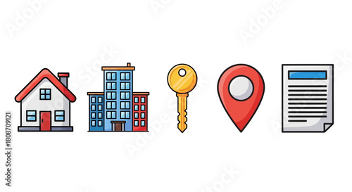 Real Estate Iconography: A collection of meticulously crafted icons represents the essence of real estate. From houses to keys, each symbol tells a story of ownership, location.