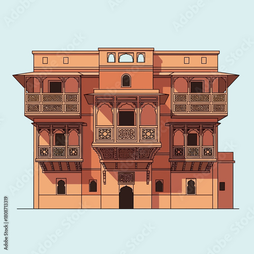 Architectural marvel displaying a symmetrical facade with ornate balconies