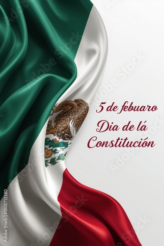 Mexican flag waving with constitution day text