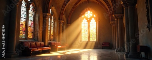 Wallpaper Mural Sunlit Stained Glass Chapel  Peaceful Spiritual Reflection in a Sacred Space Torontodigital.ca