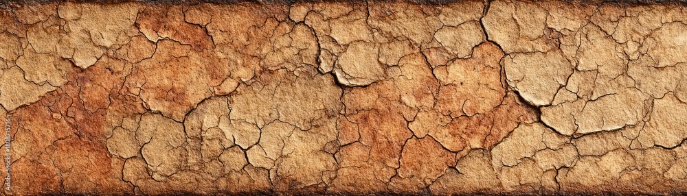 Fototapeta premium Weathered vintage paper with worn surface concept. A detailed texture of cracked earth highlighting drought effects.