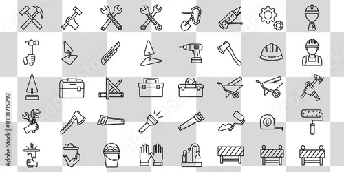 Construction tools icons showcase various equipment for building and repair work projects neatly arranged