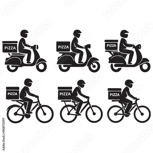 delivery boys on scooters and bikes vector