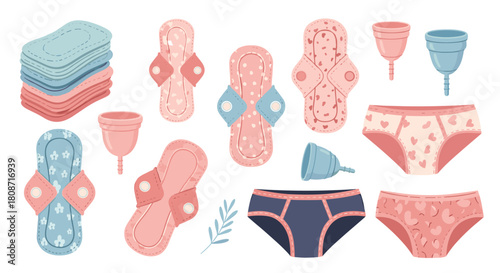 Sustainable feminine hygiene products promoting zero waste lifestyle and menstrual health, reusable pads and cups for eco conscious period care