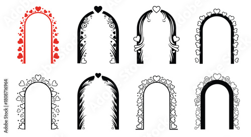 Charming set of heart decorated archways for weddings, Valentine's Day, and romantic events adding a touch of love and elegance to any design