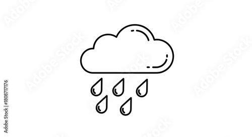 Rainy day forecast with simple cloud and raindrops icon for weather app or children's illustration, clean and minimal design style graphic