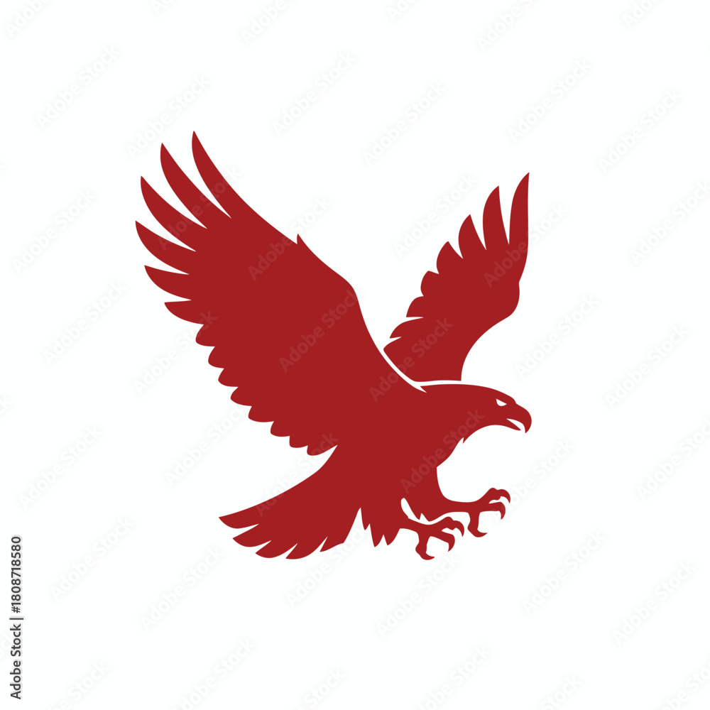 Fototapeta premium Black vector silhouette of a flying eagle with red wings and ribbon, symbolizing freedom and peace
