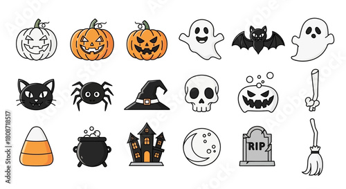 Charming vector illustration showcasing a collection of Halloween-themed icons and elements for