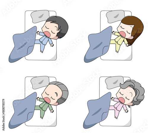 寝相が悪い大人のイラスト4種類セット