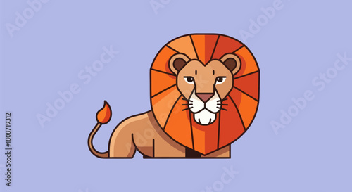 Stylized geometric lion illustration with a majestic orange mane.