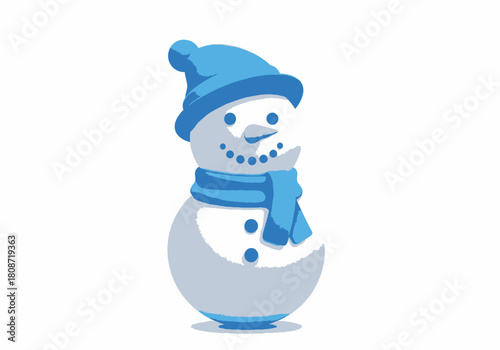 Adorable Blue Snowman Wearing a Hat and Scarf.